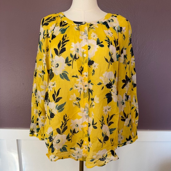Ann Taylor Factory Tops - Ann Taylor Yellow Floral Top